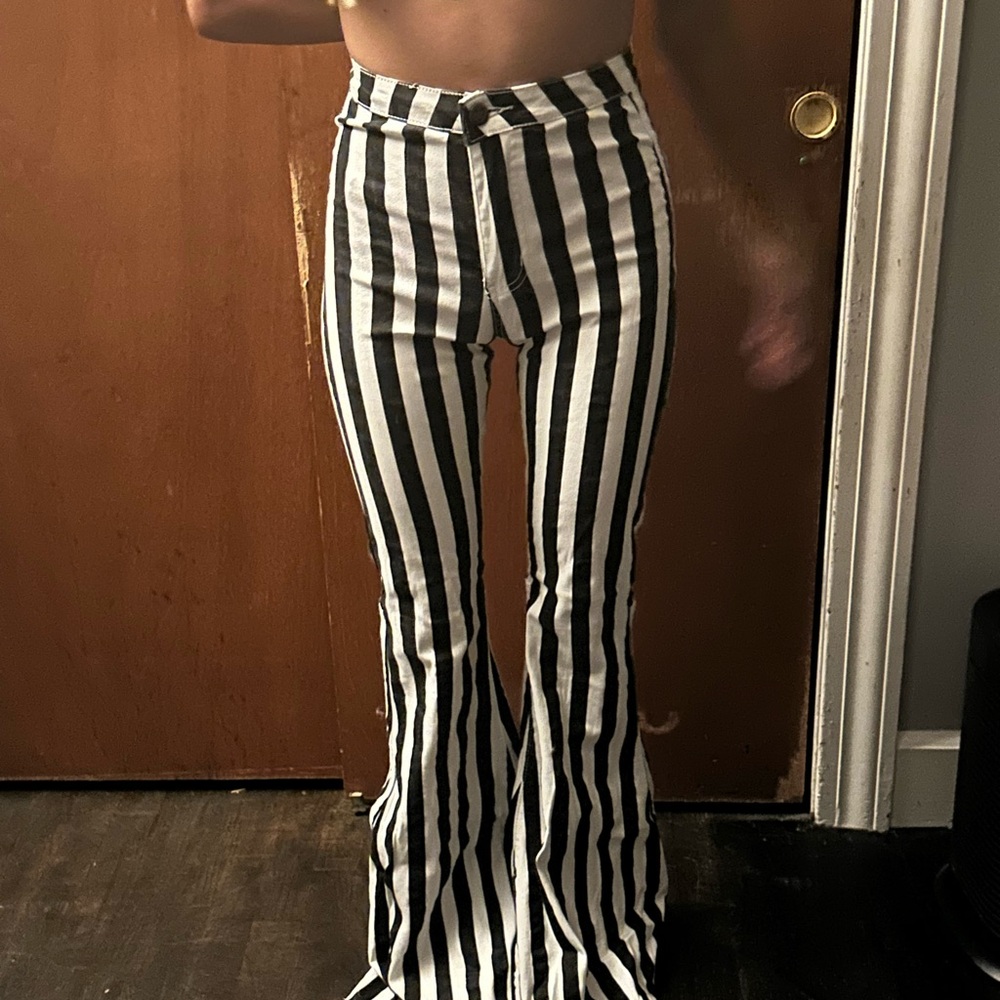 Buddy Love Black and White Striped Flare Jeans